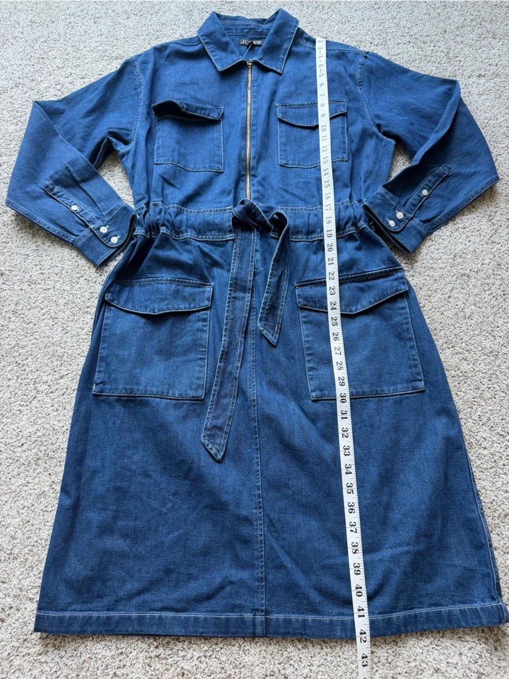 J.Crew Denim Utility Shirt Dress Zip Front Tie Waist Size 10 NWT $178